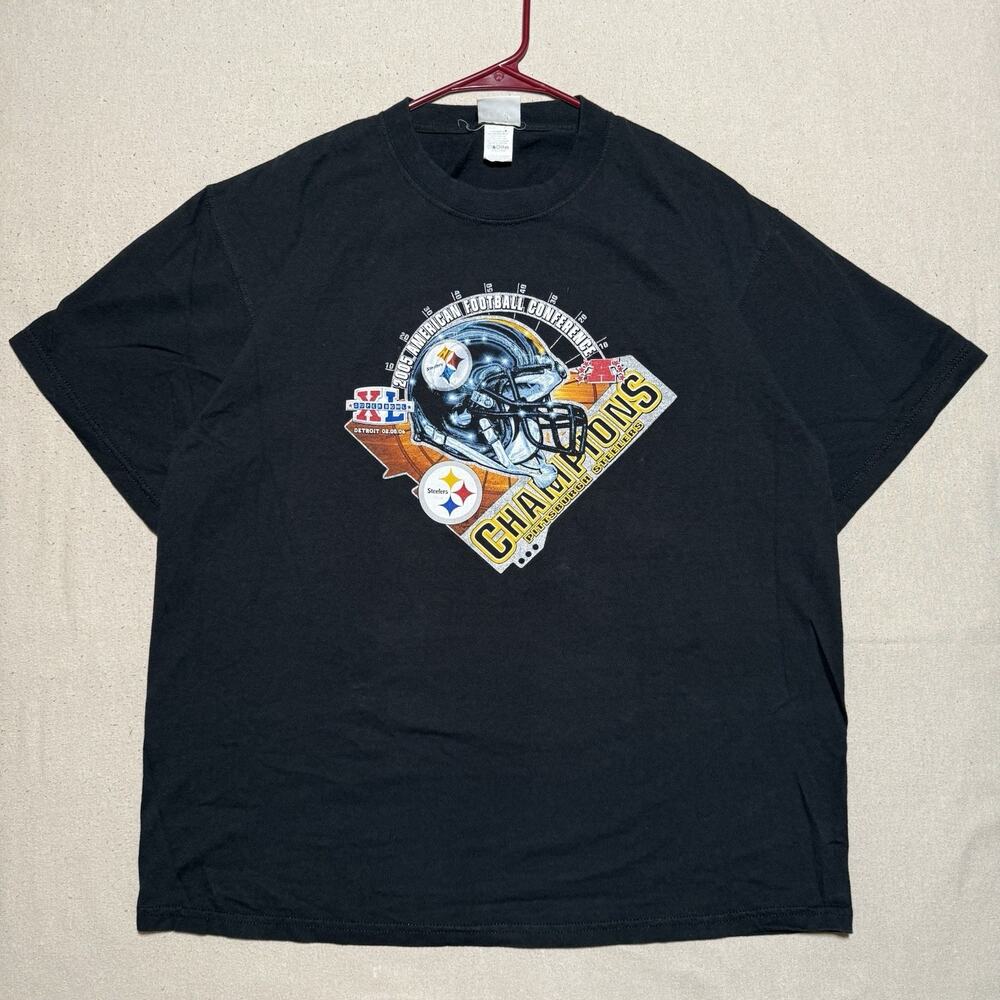 Vintage Pittsburgh Steelers 2005 NFL Super Bowl XL AFC Champions T-Shirt Size XL